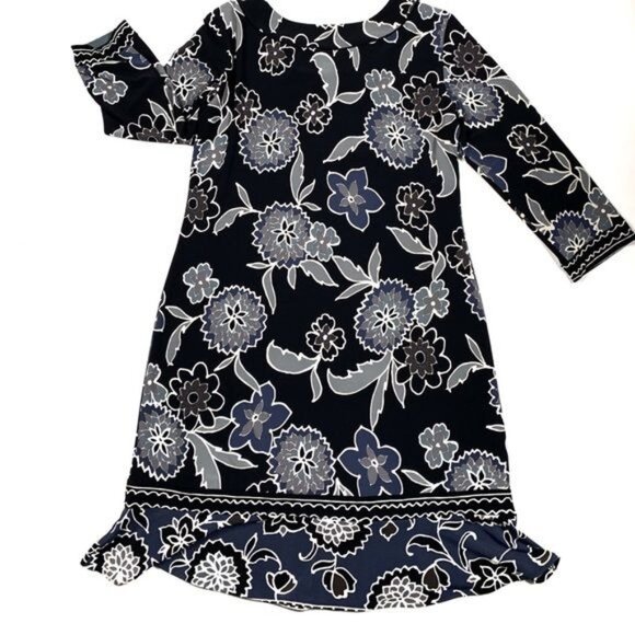 Nine West Floral Ruffle Bottom Boat Neck Multicolor Mini Shift Dress Size 6 - Picture 4 of 7